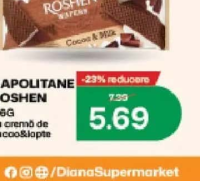 Roshen Napolitane 216g cu cremă de cacao & lapte