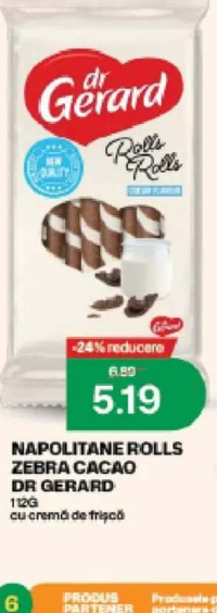 Dr Gerard Napolitane Rolls Zebra Cacao 112g cu cremă de frişcă