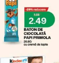Papi Primola Baton de ciocolată 25.8g cu cremă de lapte