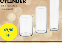 CYLINDER Set 3 vaze, sticlă transparentă