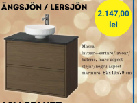 ÄNGSJÖN / LERSJÖN Mască lavoar+sertare/lavoar/baterie, maro aspect stejar/negru aspect marmură, 82x4