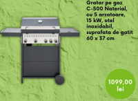 Naterial Gratar pe gaz C-500, cu 5 arzatoare, 15 kW, otel inoxidabil, suprafata de gatit 60 x 37 cm