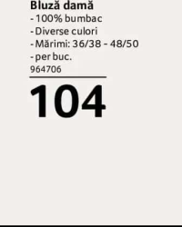 STOOKER Bluză damă 100% bumbac Diverse culori Mărimi: 36/38 - 48/50