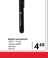 Marker permanent vârf: 1-5 mm uscare rapidă