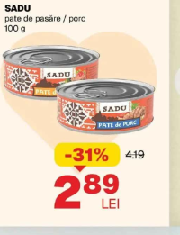 SADU pate de pasăre / porc 100 g