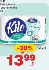Kilo hârtie igienică 4 straturi 6 role 1 kg