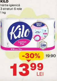 Kilo hârtie igienică 3 straturi 6 role 1 kg