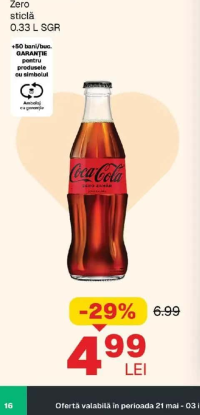 COCA-COLA Zero sticlă 0.33 L SGR