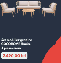 GOODHOME Set mobilier gradina Hania, 4 piese, crem