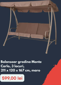 Balansoar gradina Monte Carlo, 3 locuri, 211 x 120 x 167 cm, maro