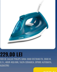 PHILIPS FIER DE CALCAT PHILIPS SERIA 3000 DST3040/70, 2600 W, 0.3 L, ABUR 40G/MIN, TALPA CERAMICA, O