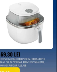 PHILIPS FRITEUZA CU AER CALD PHILIPS SERIA 3000 NA341/10, 2000 W, 7.2L, 12 PROGRAME, FEREASTRA VIZUA