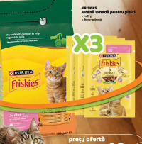 Purina Friskies Hrană uscată pisici 1.5kg + Hrană umedă 3x85g