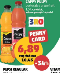 Cappy Pulpy portocale / grapefruit 1.5 l