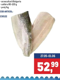 File de păstrăv acvacultură Bulgaria 80-120g