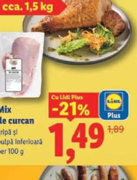 Mix de curcan aripă și pulpă inferioară per 100 g