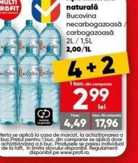 Apă minerală naturală Bucovina necarbogazoasă / carbogazoasă 2L / 1,5L