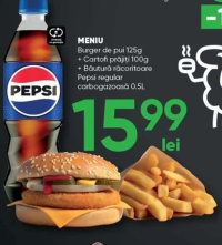 fiigo Meniu Burger de pui 125g + Cartofi prăjiți 100g + Pepsi regular 0.5L