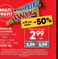 Snickers / Twix / Mars Baton de ciocolată clasic / albă 50g / 51g / 46g