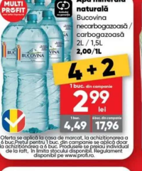 Apă minerală naturală Bucovina necarbogazoasă / carbogazoasă 2L / 1,5L