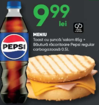 fiigO Meniu Toast cu șuncă/salam 85g + Bautură răcoritoare Pepsi regular carbogazoasă 0.5L