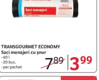 TRANSGOURMET ECONOMY Saci menajeri cu şnur 60 l 20 buc.