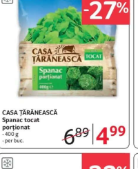 CASA ȚĂRĂNEASCĂ Spanac tocat porționat 400 g