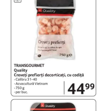 TRANSGOURMET Quality Creveți prefierți decorticați, cu codiță 750 g