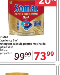 SOMAT Excellence 5in1 Detergent capsule pentru mașina de spălat vase 80 buc.