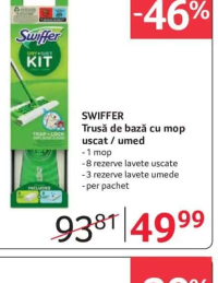 SWIFFER Trusă de bază cu mop uscat / umed 1 mop 8 rezerve lavete uscate 3 rezerve lavete umede