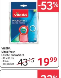 VILEDA Ultra Fresh Lavete microfibră 30 x 30 cm 3 buc.
