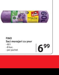 FINO Saci menajeri cu şnur 60 l 8 buc.