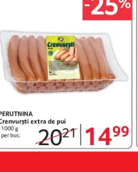 PERUTNINA Crenvurşti extra de pui - 1000 g - per buc.