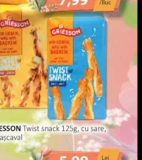 GRIESSON Twist snack 125g, cu sare, cu cașcaval