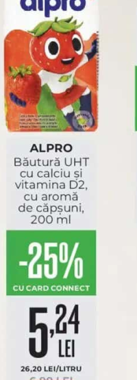 ALPRO Bǎutură UHT cu calciu și vitamina D2, cu aromă de căpșuni, 200 ml