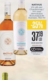 NATIVUS Domeniile Averești Vin alb sec Chardonnay / Vin rose demidulce Busuioacă de Averești 750 ml