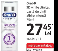 Oral-B 3D white clinical pastă de dinți albire intensă 75 ml