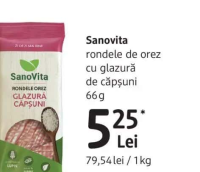 Sanovita rondele de orez cu glazură de căpșuni 66 g