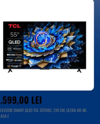 TCL TELEVIZOR SMART QLED TCL 55T69C, 139 CM, ULTRA HD 4K, CLASA F