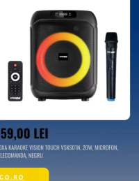 VISION TOUCH BOXA KARAOKE VISION TOUCH VSKS01N, 20W, MICROFON, TELECOMANDA, NEGRU
