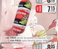 CBA PIROS parizer de pasăre, cu cașcaval 500g / CBA PIROS sajtos baromfi párizsi 500g