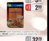 PRIVAT salam studențesc, cu paprika, felii, 55g / PRIVAT szeletelt, paprikás diák szalámi 55g