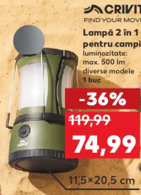 CRIVIT Lampă 2 în 1 pentru camping max. 500 lm