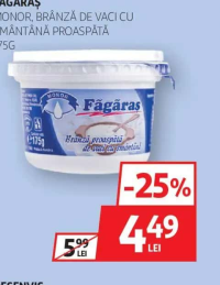 FĂGĂRAȘ MONOR BRÂNZĂ DE VACI CU SMÂNTÂNĂ PROASPĂTĂ 175G