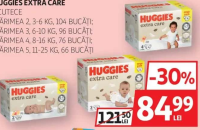 Huggies Extra Care Scutece Mărimea 2 (104 buc) / Mărimea 3 (96 buc) / Mărimea 4 (76 buc) / Mărimea 5