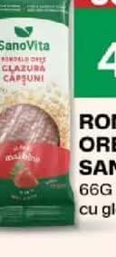 SanoVita Rondele orez expandat cu glazură de căpșuni 66g