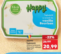HAPPY Înghețată diverse sortimente fără zahăr adăugat 1200 ml