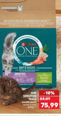 Purina ONE Bifensis Sensitive Hrană uscată pisici curcan și orez 2.8 Kg