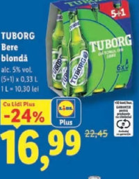 Tuborg Bere blondă alc. 5% vol. (5+1) x 0,33 L