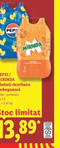 PEPSI / MIRINDA Băutură răcoritoare carbogazoasă 2 x 2 L